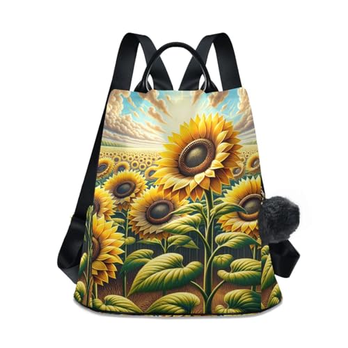 Sac à dos Sunflower Field femme avec pompon idéal pour vos sorties et voyages