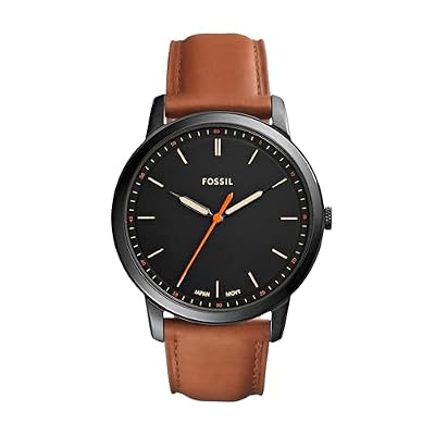 Fossil Orologio The Minimalist da uomo, movimento al quarzo, cassa in acciaio inossidabile argentato da 44 mm con cinturino in pelle, FS5305, Nero e marrone