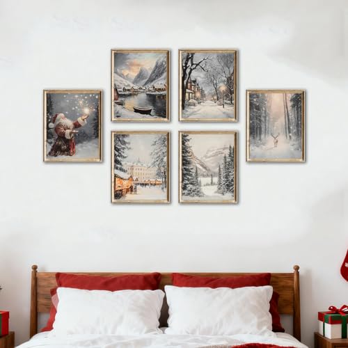 Arte de pared navideño de 6 piezas: decoración tradicional sin marco flor de escarcha 3