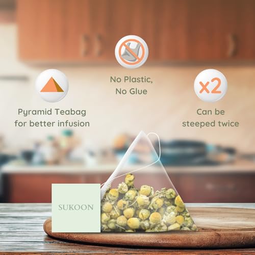 Image of Sukoon, Chamomile Lavender Tea Organic - 100 Tea Bags - Caffeine Free Organic Chamomile Tea Bags