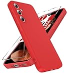 LeYi for Samsung-A35 5G Case: Samsung A35 5G Phone Case with Tempered Glass Screen Protector, Slim Soft Full-Body Shockproof Protective Case for Galaxy A35 5G, Red