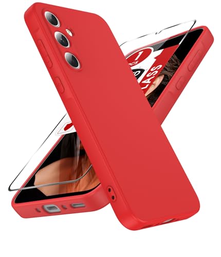 LeYi for Samsung-A35 5G Case: Samsung A35 5G Phone Case with Tempered Glass Screen Protector, Slim Soft Full-Body Shockproof Protective Case for Galaxy A35 5G, Red