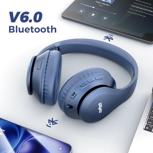 Image of Uliptz Wireless Bluetooth Headphones, 65H Playtime, 6 EQ Sound Modes, HiFi Stereo Over Ear Headphones with Microphone, Foldable Lightweight Bluetooth 6.0 Headset for Travel /Office /Cellphone /PC(Blue)