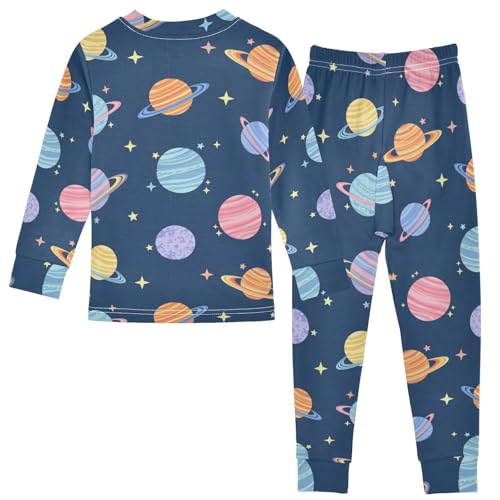 Pajama Sets Long Sleeve Colorful Planets and Stars Soft Comfy Sleepwear 2 Piece PJS 3-8T3