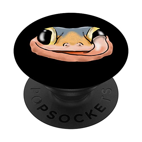 Leopard Gecko Face, Gecko Lover, Smiling Gecko, Reptiles PopSockets Swappable PopGrip, Black