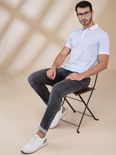 Image of Park Avenue Men Slim Fit Print Pattern Pure Cotton Half Sleeve Polo Neck Formal T-Shirt