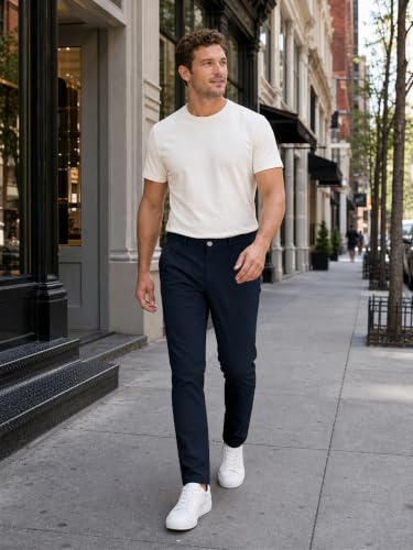 Image of HUNGSON Mens Chinos Dress Pants Slim Fit Stretch Business Casual Golf Work Slacks Trousers