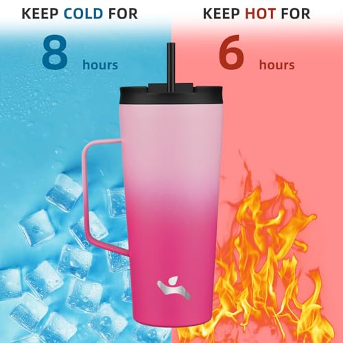 Image of Konokyo 22 oz Insulated Tumbler with Handle & Straw, Stainless Steel Mug