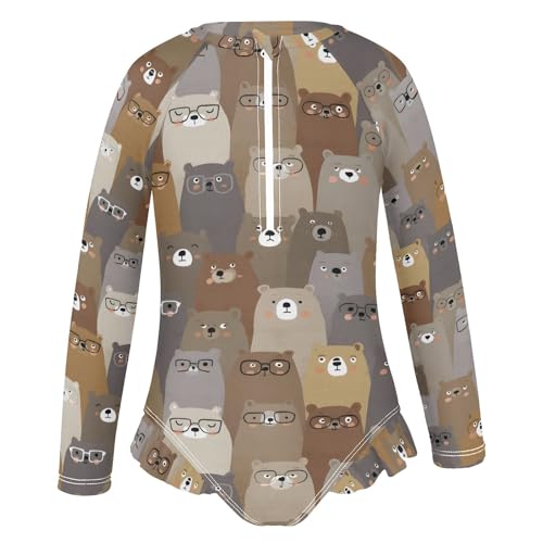 ALAZA Toddler Swimsuit Girl Bathing Suit Swimwear Rash Guard Bear Cute Brown Long Sleeve 3T2