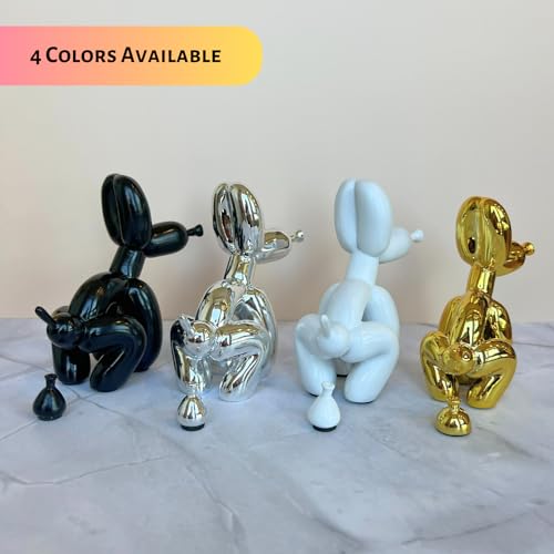 Pozbee Pooping Dog Skulptur Schwarz, lustiges Geschenk für Tierliebhaber, Muttertag, ästhetische dekorative Ballon-Hundestatue, Kleintierfigur für Tisch, Bücherregal, Heimdekoration (Schwarz)
