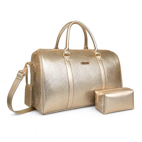 STRUTT Glittery Gold Duffel Bag for Women with Toiletry Kit – Lig...