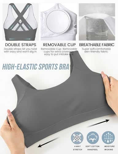 Image of Buauty Sports Bra for Women, Criss Cross Back Medium Support Workout Bras with Removable Cups for Yoga Running Gym