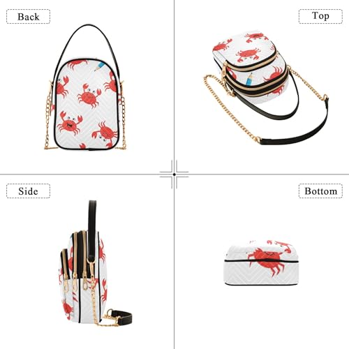 Women Single Shoulder Purse Animal Floral Phone Purse Chain Strap Handbag Quilted Ladies Crossbody Satchel Bag Cute Red Crabs White4