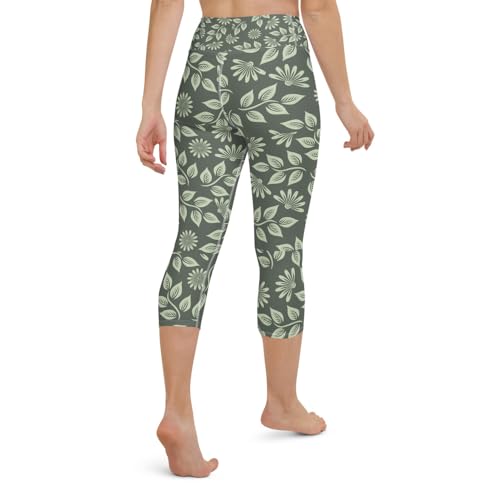 Leggings capri de yoga anticongestión con patrón de hojas 6