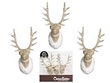 Christmas Traditions 6'(H) x 3.75'(W) Champagne Gold Glittered Reindeer Head Ornaments Hanging Tree Decorations (Champagne Gold)(Small)