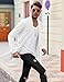COOFANDY Mens Ruffle Shawl Collar Open Front Lightweight Long Length Drape Cape Overcoat Sweater with Pockets White Large