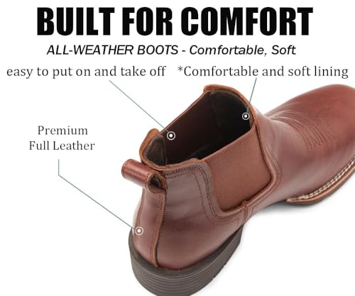 Image of SUREWAY Men's Western Chelsea Boots, Genuine Leather Slip-On Ankle Boots