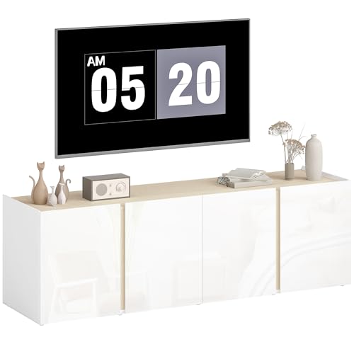 HOMCOM Meuble TV 135 cm, Meuble télé pour téléviseur jusqu'à 65 Pouces avec 4 Portes à Fermeture amortie, étagère réglable et Passe-câbles, Banc TV...