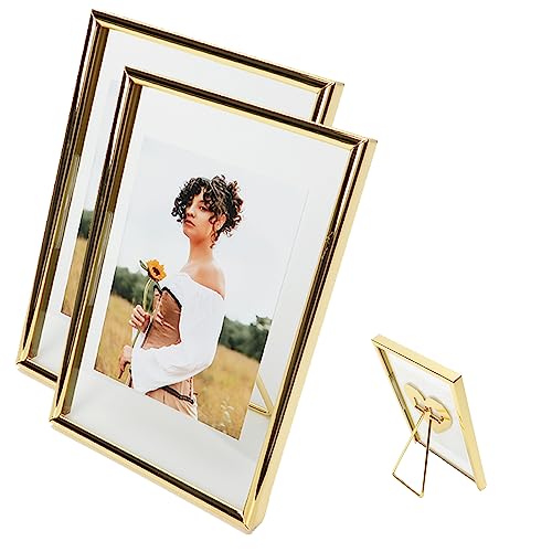 AhaGo Floating Picture Frame (2 Set, Gold, 4"x6") , For Multiple Photo Sizes (3x5, 2x3,1x2),Vertical Adjustable Tabletop/Shelf Photo Frame with "Heart" Style , Classy Gift Choice for Halloween, Thanksgiving, Christmas, Home or Wedding Decoration…