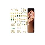 20 Pairs Gold Flat Back Earrings Hypoallergenic Cartilage Earring for Women ,Mix of 10pcs Hoops,30pcs Studs,Dazzling Helix & Tragus Piercing Jewelry,20G Screw Back Earrings Sets for Multiple Piercing (#1-gold)
