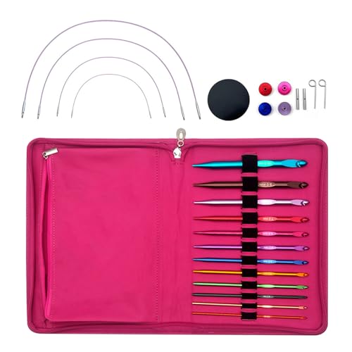 Montesy Juego de 12 pares de agujas circulares intercambiables de 3 mm a 10 mm, juego de agujas circulares de aluminio con funda de cuero