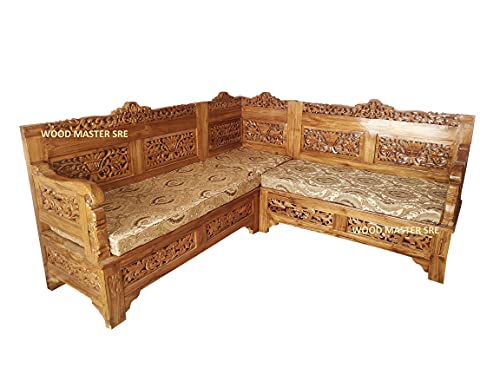 Image of Luxury Wooden Teakwwood Five Seater Sofa Set for Living Room (Honey Brown) Solid Wood Outdoor Chair 5 Seater Sofa | (15)