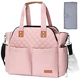 Lekebaby Diaper Bag Tote, Large Diaper Bags Waterproof,Large Mommy Bag for Hospital, Baby Bags for Mom Travel Diaper Tote Messenger Purse, Pink