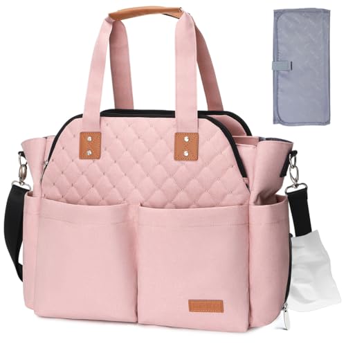 Image of Lekebaby Diaper Bag Tote, Large Diaper Bags Waterproof,Large Mommy Bag for Hospital, Baby Bags for Mom Travel Diaper Tote Messenger Purse, Pink