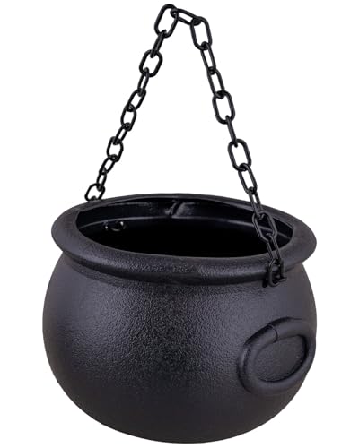 Funny Fashion Großer Hexenkessel mit Kette Ø 21 cm - Schwarz | Zubehör H: 17 cm Karneval Halloween Hexenkostüm Goldtopf Süßigkeiten Hexenzubehör Walpurgisnacht Witch Karneval