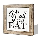 Southern Kitchen Decor - Y'all Come Eat Wooden Box Sign for Home, Tabletop Shelf - Funny Kitchen Block Decor