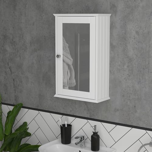 Bath Vida Priano Bathroom Cabinet Single Mirrored Door Wall Mounted, White