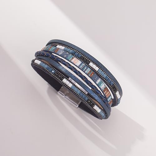 Fancy Shiny 2LAYER-NAVY Boho Leather Wrap Bracelets Trendy Layered Bracelets thumb #4