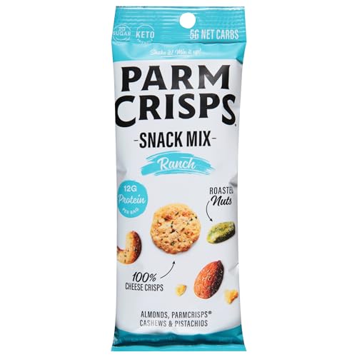 ParmCrisps Snack Mix – Ranch Cheese Parm Crisps and Nuts Snack, Made Simply with 100% Cheese Crisps, Almonds, Cashews, and Pistachios | Healthy High-Protein On-the-Go Snack, Low Carb, Gluten Free, Low Sugar | 1.5 oz (Pack of 6)