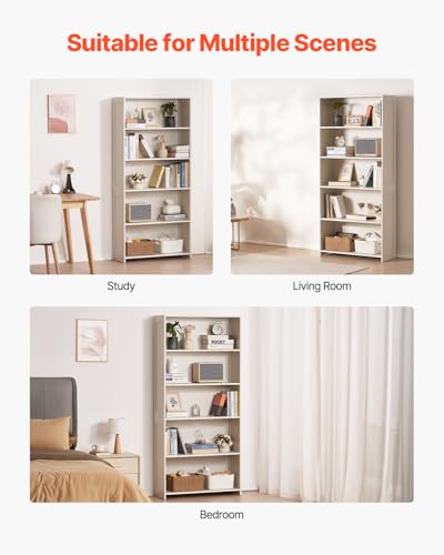 Image of VEVOR 5 Tiers Wide Bookshelf, 68 in Wooden Open Bookcase with Display Storage Organizer Shelf, Freestanding Tall Display Floor Bookcase Bookshelf for Library, Bedroom, Living Room, Office, White