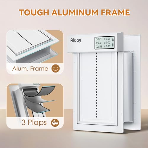 Automatische Hundetür für Wand – Mittlere elektronische Smart Pet Tür mit LCD-Display, 3 Klappensystem & Timer/Manuelle Modi, Anti-Pinch, Heavy Duty für mittelgroße Hunde bis zu 18 kg (M)