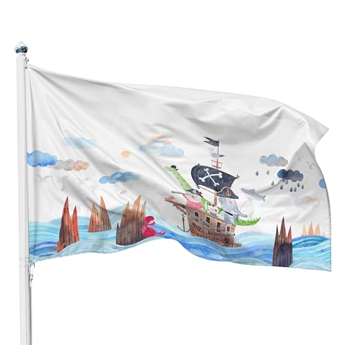 PHENO FLAGS Piratenflagge für Kinder 60x90 cm - Extrem wetterbeständige Fahne mit Messingösen, 100% Polyester, robuste Doppelnaht & in lebendigen Farben - Piratenfahne für den Kindergeburtstag