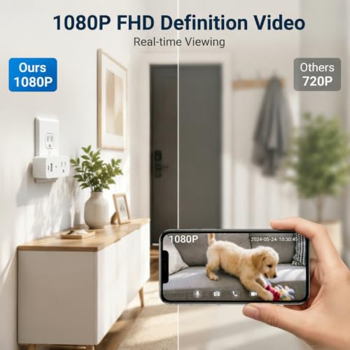 Image of Wireless Plug 1080p Camera Smart Power Strip Support App Remote & Local Storage Suitable for Pet Monitor Built-in 32G Memory Card (No Audio)
