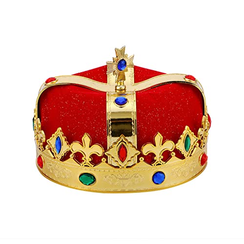HPMAISON King Crown Hat Headwear Halloween Carnival Headdress Fancy Dress Cosplay Costume Accessories Queen Tiara Royal Prince Red with Rhinestone - Image 2
