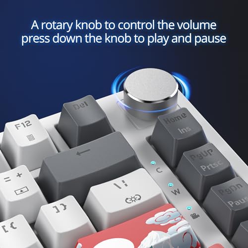 Image of Fogruaden Wired 75% Percent Mechanical Keyboard, Hot Swappable, Red Switch, TKL Mechanical Keyboard, Gasket Mount, RGB Backlit Compact Gaming Keyboard with Volume Knob(GreyWhite)
