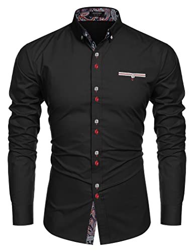Coofandy Men's Fashion Slim Fit Dress Shirt Casual Shirt,XX-Large,01-black