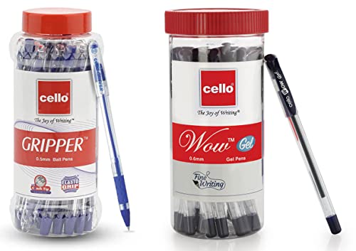 Image of Cello Gripper Ball Pen Set - Pack of 25 (Blue) Wow Blue Gel Pen Jar of 20 Units