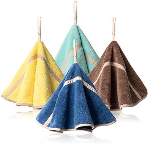 LUZBOSE Lot de 4 essuie-mains à suspendre – Serviettes rondes en polaire corail très absorbantes avec boucles de suspension pour salle de bain et cuisine (4 pièces,...
