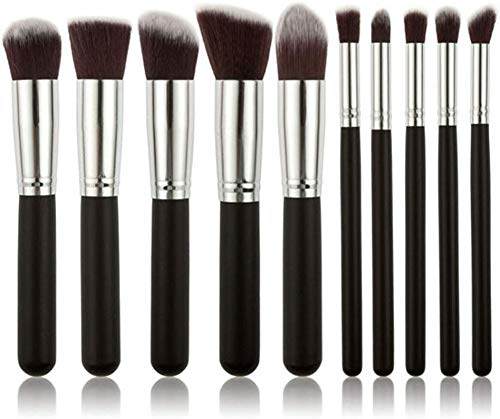 MAYU 10 pcs Premium Synthetic Makeup Brush Set - Black Silver-image-40