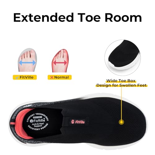 Image of FitVille Women's Slip On Shoes Wide Walking Shoes for Women Slip On Sneakers for Flat Feet Plantar Fasciitis with Arch Support