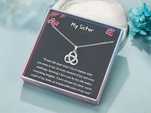 Sister Necklaces Gifts for Sister Birthday Gifts Rhinestone Sterling Silver Knot Necklace for Sisters Jewelry Graduation Gift3