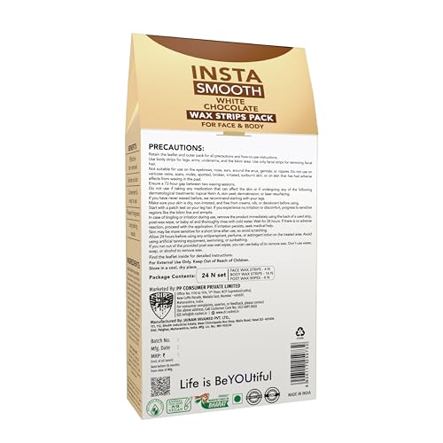 Image of DR.RASHEL Insta Smooth White Chocolate Wax Strips | Instant Hair Removal | Smooth Skin | Face & Body Wax Kit | 24 Wax Strips
