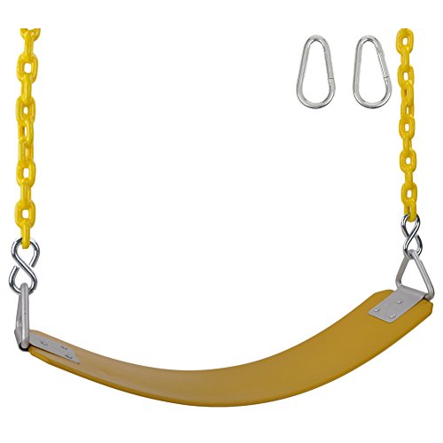 Swing Set Stuff Inc. Commercial Rubber Belt Seat with 8.5'. Coated Chain & SSS Logo Sticker Commercial Rubber Coated Chain, Yellow