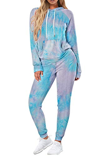Fuphine Women's Tie Dye Jogger Outfit Sweatsuit 2 Piece Sweatshirt Long Sleeve Hooded And Pants Lounge Sets Tracksuit Light P Xl #TOP5