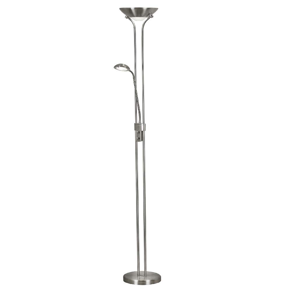 Britalia Satin Silver LED Modern Retro Double Dimmer Mother & Child Floor Task Light | 18W 1600 Lumen 3000k Warm White | Fully Adjustable Reading Light