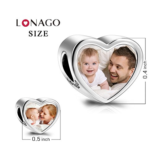 LONAGO 925 Sterling Silver Personalized Photo Charm Fit Compatible for Bracelet Necklace Customized Heart Round Shape Picture Bead4